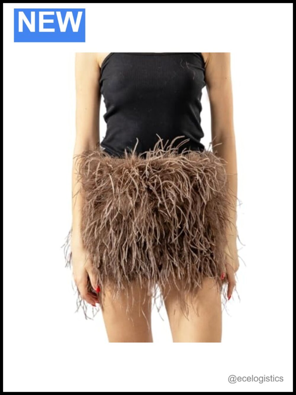 Ostrich Feather Mini Skirt with Elastic Waist Party Club Luxury Furry